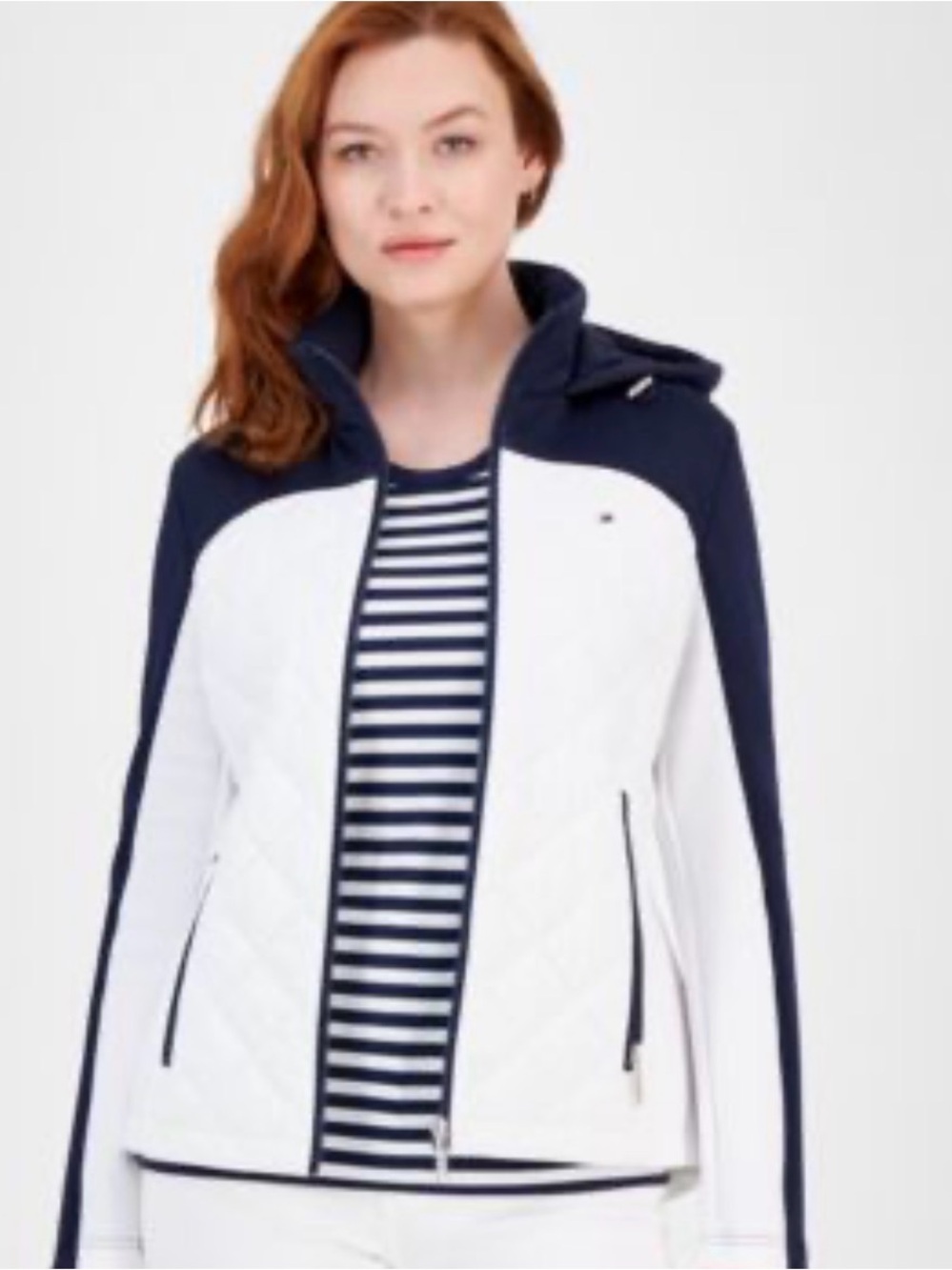 Tommy Hilfiger Colorblocked Quilted Scuba Trim Hooded Bomber Jacket Sz XL NWOT